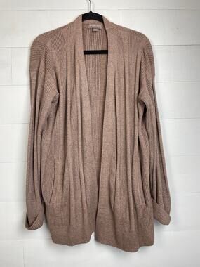 Barefoot Dreams CozyChic UltraLite Rib Shimmer Cardigan Taupe/Brown M BDWCU25849